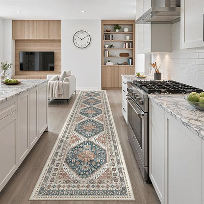 Madane Hallway Runner Rug 2'6''x14' Kitchen Runner, Non Slip Vintage Runners for Hallways Washable Kitchen Rugs Soft Low Pile 2.5x14 ft Rug Runner for Laundry Room, Entryway and Bedroom, Navy Blue