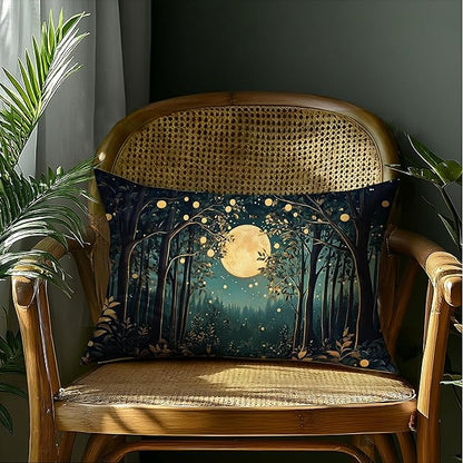 Rustic William Morris Inspired Night Moon Forest Decor Pillow Covers 18x18,Vintage Botanical Nature Landscape Decorative Throw Pillow Covers for Home Bedroom Living Room