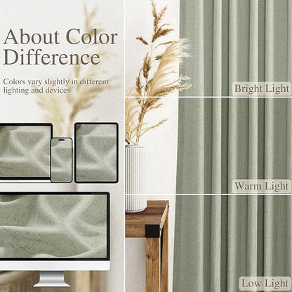 Extra Long Sage Green Curtain 2 Panels 108 inches Long for Living Room Back Tab Pocket Light Filtering Semi Sheer Drapes Cotton Linen Textured Pale Green Window Curtain 108 inch Length 9 FT Tall