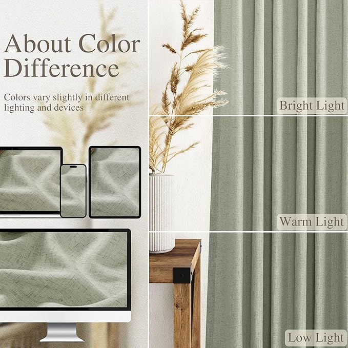 Extra Wide 100x96 Inch Linen Curtains for Living Room Divider Light Filtering Semi Sheer Patio Curtains for Sliding Door Sage Green Coastal Decor Sunroom Floor to Ceiling Window Curtain Panel