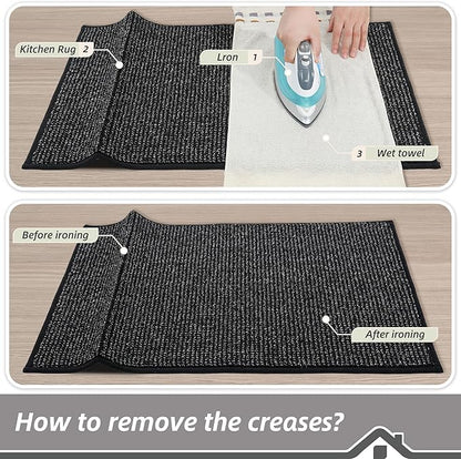 BEQHAUSE Kitchen Rugs 24"x36", Non-Slip Kitchen Mats for Floor, Super Absorbent and Stain Resistant Kitchen Rugs, Machine Washable Rugs for Kitchen, Hallway, Laundry & Sink, Black