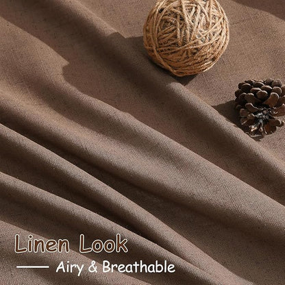 Caramel Brown Linen Curtains for Living Room Extra Long 132 Inches Long Back Tab Light Filtering Semi Sheer Curtain Vintage Rustic Decor Floor to Ceiling High Window for Bedroom 52x132, 2 Panels
