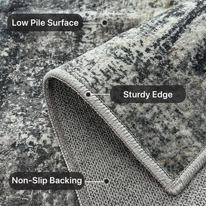 Runner Rug for Hallway Kitchen 2x6 Machine Washable Runners Rug for Entryway, Dark Gray Soft Modern Abstract Throw Rugs, Floor Carpet with Non Slip Rubber Backing