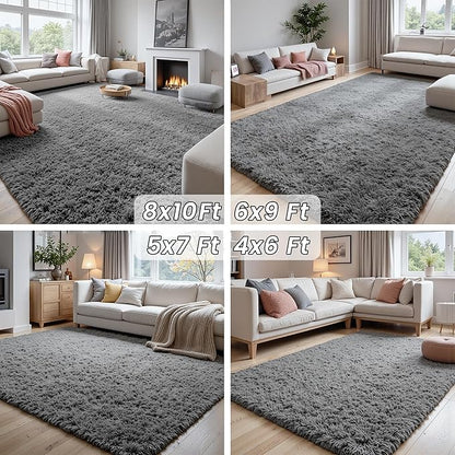 6x9 Area Rugs for Living Room Rug: Soft Fluffy Shag Light Gray Rugs for Bedroom, Non-Slip Large Fuzzy Plush Rug Indoor Floor Carpet for Nursery Kids Boys Girls Room, Dorms, Playroom, Modern Home Decor