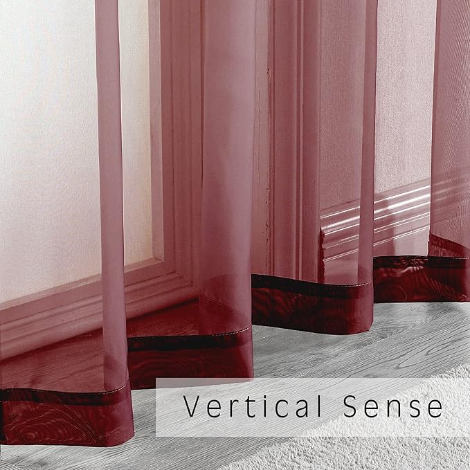 OVZME Burgundy Sheer Curtains 84 inch Length 2 Panels Set, Light Filtering Sheer Privacy Curtain Drapes, Rod Pocket Window Treatments Voile Curtains for Living Room Bedroom, 42" W x 84" L