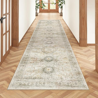 Rug Runners for Hallways Non Slip - 2x8 Runner Rug for Bedroom, Washable Runner with Rubber Backing, Soft Low-Pile Carpet for Kitchen, Laundry, Bathroom (2'x8', Grey/Yellow)