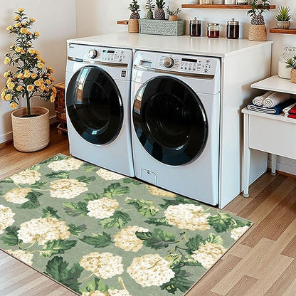 Spring Outdoor Rug - 28" x 43" Front Door Mat Indoor Outside Entrance Non-Slip Washable Outdoor Mat Sage Green Beige Flower Rug for Entryway Kitchen Bedroom Layered Doormat for Front Porch