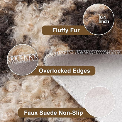 Faux Fur Cowhide Rug: Fluffy Cow Print 5.2x7 Feet Washable Cow Hide Rug for Living Room Bedroom Animal Print Skin Rustic Western Décor Black and Brown