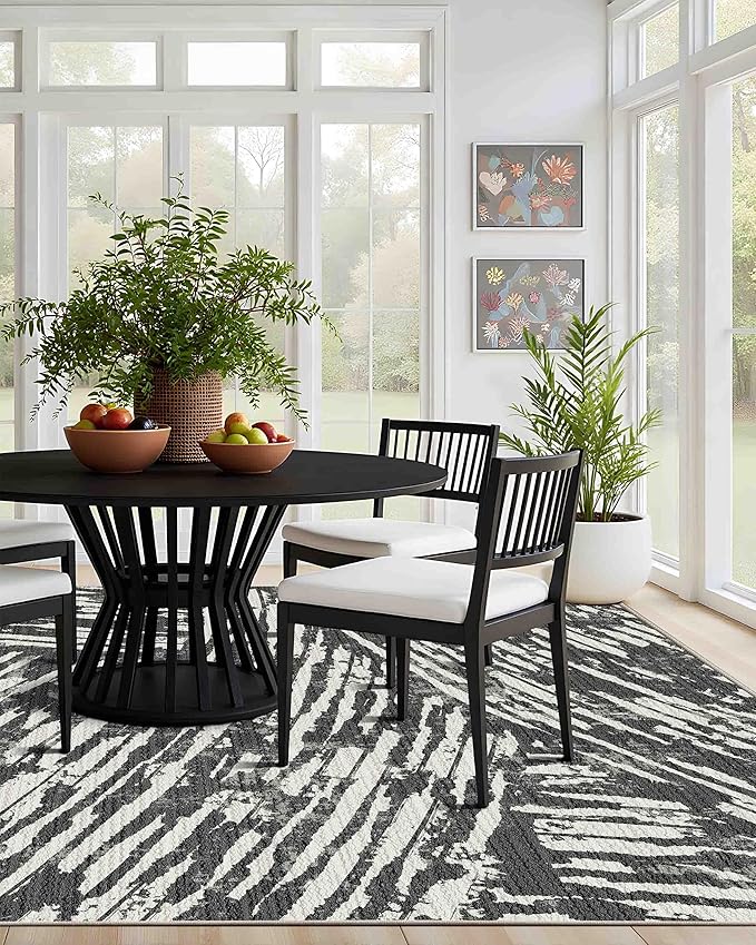 Latte&Fog 8x10 Area Rugs for Living Room, Large Modern Abstract Washable Rug, Boho Non Slip Low Pile Carpet for Indoor Bedroom Dining Room, Office, Dorm, Classroom, Farmhouse and Kids Room