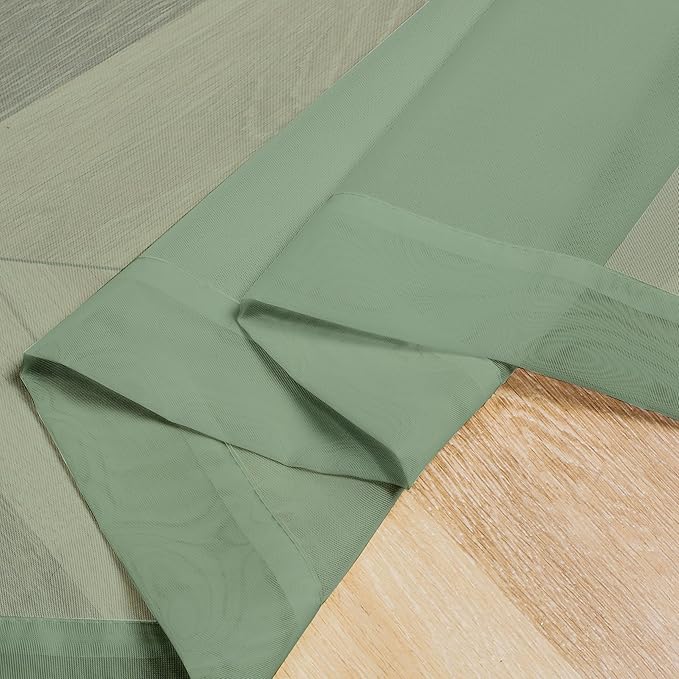 Chyhomenyc Sage Green Sheer Valances for Windows - Light Filtering Small Kitchen Curtains, Rod Pocket Short Top Window Treatment Decor for Living Room Bathroom Basement, 42Wx16L inches, 2 Panels
