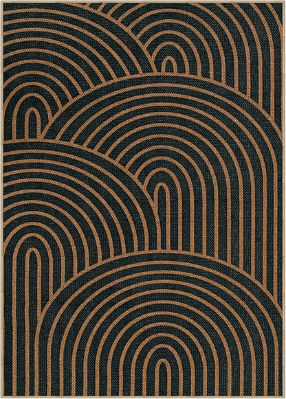 Lahome Modern Rainbow Easy Jute Carpet, Washable 5x7 Area Rugs for Living Room Black Farmhouse Dining Room Rug, Contemporary Natural Throw Mat Non Slip Floor Carpet for Office RV Patio