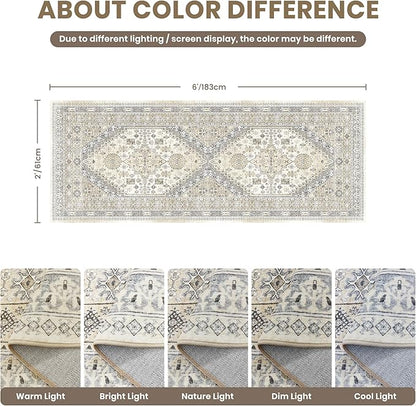zesthome 2x6 Runner Rug for Hallways, Machine Washable Rug, Non Slip Vintage Low Pile Runners, Stain Resistant Runners for Entryway, Kitchen, Bathroom, Laundry Room, Corridor