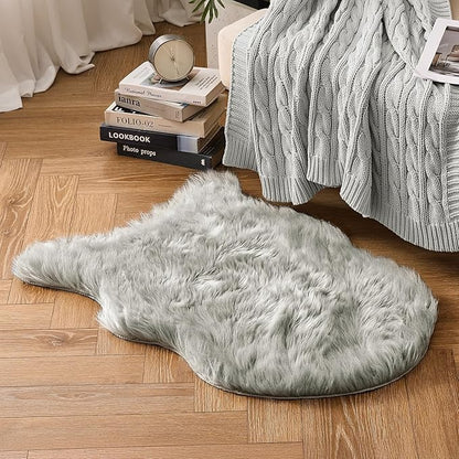 MIULEE Fluffy Rug Soft Shaggy Faux Fur Area Rug Luxury Plush Sheepskin Carpet for Bedroom Living Room Sofa Chair 2 x 3 Feet, Light Grey