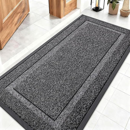OLANLY Front Door Mat Indoor Outdoor Entrance, Waterproof All-Season, All-Weather Doormat, Sturdy Natural Rubber, Low Profile, Easy Clean Patio Porch Entryway Mat, 47x23, Black and White