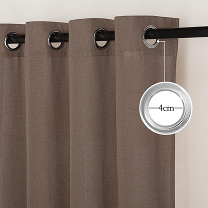 NICETOWN Linen Brown Curtains 84 inch Long, Grommet Privacy Added Thick Flax Window Treatments with Light Filtering Drapes for Bedroom/Farmhouse, W55 x L84, 2 Panels