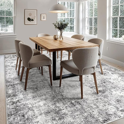 UERMEI 6x9 Area Rug Living Room Rugs - Washable Neutral Modern Abstract Soft Thin Rug Indoor Floor No Slip Rug Carpet for Bedroom Under Dining Table Home Office Decor - Grey