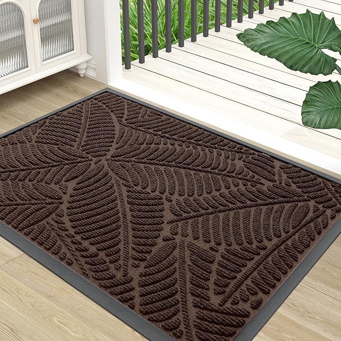 Colorxy Waterproof Doormat, Sturdy Natural Rubber Front Door Mats, Non Slip Low Profile Indoor Outdoor Entrance Mat, Stain Resistant Easy Clean Floor Mat for Patio or Entryway, 59''x20'', Dark Brown