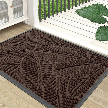 Colorxy Waterproof Doormat, Sturdy Natural Rubber Front Door Mats, Non Slip Low Profile Indoor Outdoor Entrance Mat, Stain Resistant Easy Clean Floor Mat for Patio or Entryway, 36''x24'', Dark Brown
