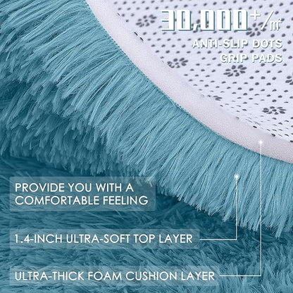 OLANLY Slate Blue Round Rugs for Bedroom - Machine Washable, 8 ft Circle Area Rugs for Living Room, Soft and Fluffy Shaggy Carpet for Teen Girl and Boys, Nursery Rooms, Dorms, Home Decor Aesthetic