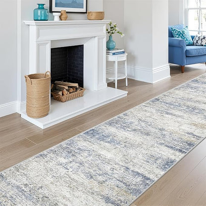 Long Rugs Runner - Washable Runner Rugs for Hallway 2x10, Ultra-Thin Soft Kitchen Carpet Runner, Anti Slip Backing Runner Rugs for Entrance, Bedroom, Living Room(2'x10', Blue/Brown/Ivory)
