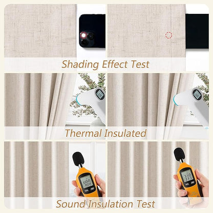 Guken 100% Blackout Linen Curtains 72 Inch Length 2 Panels Set for Living Room Bedroom Back Tab Thermal Insulated Black Out Drapes Room Darkening Farmhouse Style for Bedroom Window Curtains 52x72