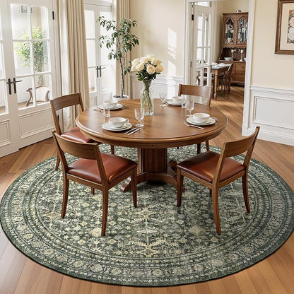 Lofus 8ft Area Rugs for Living Room, Green Washable Area Rug with Non-Slip Backing,Soft Boho Carpets for Bedroom Dining Room Home Office Indoor Nursery