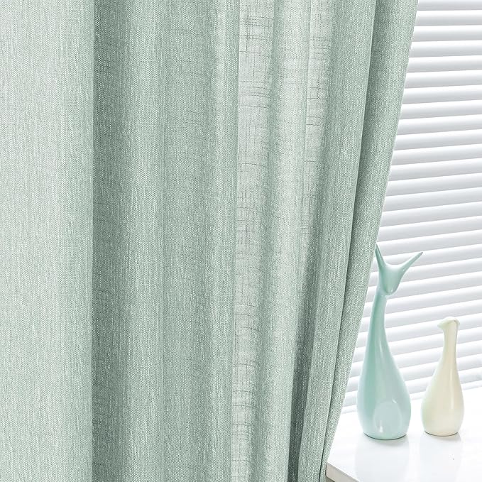 MYSKY HOME Semi Sheer Curtains for Bedroom, Kitchen Curtain Panels Cotton Polyester Blend Fabric Linen Look Texture Light Filtering Privacy Drapes, Farmhouse Home Decor, 50" x 63", Aqua, 2 Pieces