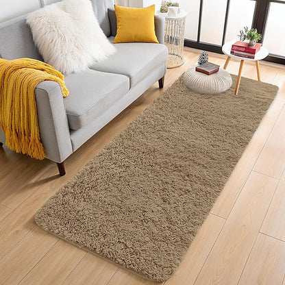 OLANLY 2x4 Machine Washable Runner Rugs for Hallway, Soft Fluffy Shaggy Bedside Rugs for Bedroom, Living Room, Indoor Floor Carpet for Kids Girls and Boys, Home Decor Aesthetic, Taupe