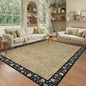GarveeHome Washable Living Room Rug 9x12 Floral Bordered Area Rugs Soft Thin Indoor Carpet for Bedroom Modern Throw Aesthetic Mat Non Slip Stain Resistant Carpet for Dining Room Office, Yellow