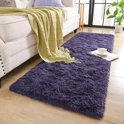 Chicrug Soft Runner Rug for Bedroom Living Room Plush Fluffy Rug 2x6 Feet, Shag Furry Runner Rug Carpet Non Shedding for Nursery Children Kids Girls Room Home Decorative, Grey Purple
