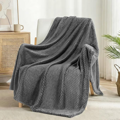 Exclusivo Mezcla Fleece Bed Blanket Twin Size, Super Soft and Warm Blankets for Couch, Sofa and Bed Waffle Textured, Cozy, Fuzzy and Lightweight (Dark Grey, 60x80 inches)