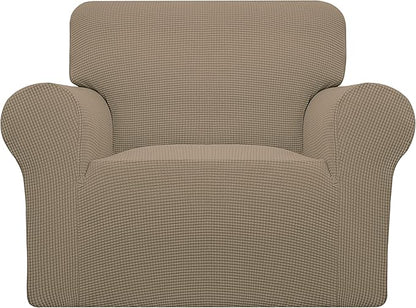 Easy-Going Stretch Oversized Chair Sofa Slipcover 1-Piece Couch Sofa Cover Furniture Protector Soft with Elastic Bottom for Kids Spandex Jacquard Fabric Small Checks Natural