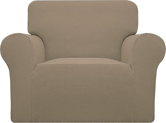 Easy-Going Stretch Oversized Chair Sofa Slipcover 1-Piece Couch Sofa Cover Furniture Protector Soft with Elastic Bottom for Kids Spandex Jacquard Fabric Small Checks Natural