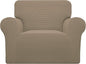 Easy-Going Stretch Chair Sofa Slipcover 1-Piece Couch Sofa Cover Furniture Protector Soft with Elastic Bottom for Kids, Pet. Spandex Jacquard Fabric Small Checks (Chair, Natural)