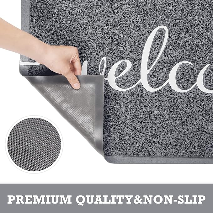 CozyBounty Door Mat Welcome Mats Outdoor Indoor Non-Slip Doormat for Entryway Low-Profile Floor Mat for Yard, Garage, High Traffic Areas (32"x20", Grey)