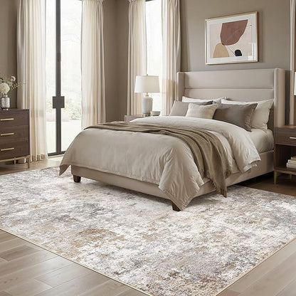 UERMEI 6x9 Area Rug Living Room Rugs - Washable Neutral Modern Abstract Soft Thin Large Rug Indoor Floor No Slip Rug Carpet for Bedroom Under Dining Table Home Office Decor - Brown Grey