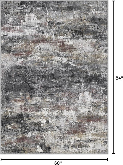 Area Rugs 5x7 for Living Room Bedroom, Modern Abstract Machine Washable Soft Dark Gray Rug, Floor Carpet with Non Slip Backing for Dining Room