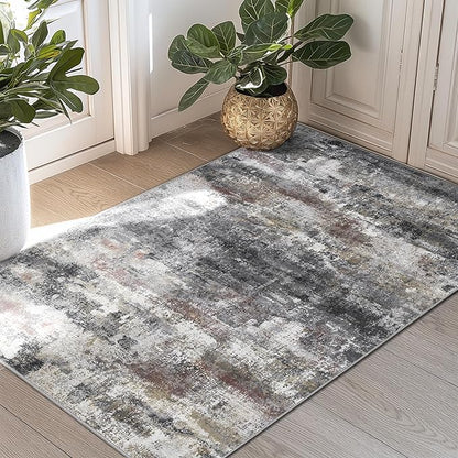 2x3 Rugs for Entryway Entrance Kitchen Bathroom, Machine Washable Modern Abstract Soft Area Rug, Indoor Floor Carpet with Non Slip Rubber Backing, Dark Gray
