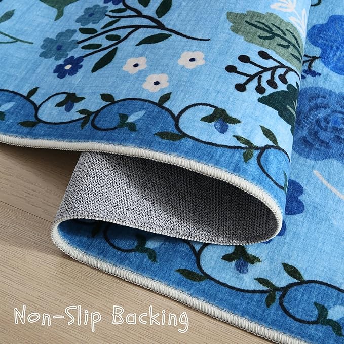 Rugcomf Runner Rug for Hallways Kitchen Rug Non Slip 2'x 6' Washable Runner Rugs with Rubber Backing Soft Floral Carpet Runner for Hallways, Kitchen, Laundry, Bedroom, Bathroom(Blue)