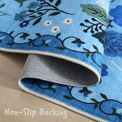 Rugcomf Runner Rug for Hallways Kitchen Rug Non Slip 2'x 6' Washable Runner Rugs with Rubber Backing Soft Floral Carpet Runner for Hallways, Kitchen, Laundry, Bedroom, Bathroom(Blue)