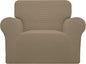 Easy-Going Stretch Chair Sofa Slipcover 1-Piece Couch Sofa Cover Furniture Protector Soft with Elastic Bottom for Kids, Pet. Spandex Jacquard Fabric Small Checks (Chair, Tan)
