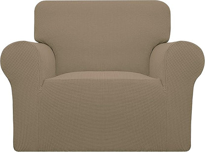 Easy-Going Stretch Oversized Chair Sofa Slipcover 1-Piece Couch Sofa Cover Furniture Protector Soft with Elastic Bottom for Kids Spandex Jacquard Fabric Small Checks Tan
