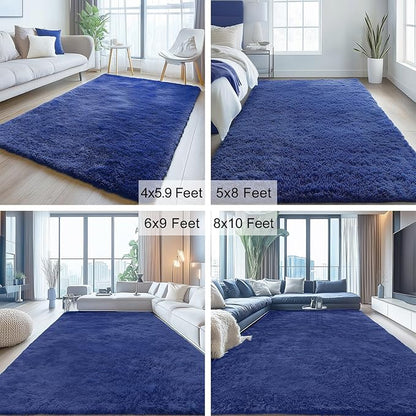 OLANLY 5x5 Area Rugs for Living Room Bedroom, Machine Washable Soft Fluffy Shaggy Bedside Rug, Indoor Floor Carpet for Kids Girls and Boys, Dorms, Nursery Rooms, Home Decor Aesthetic, Navy Blue