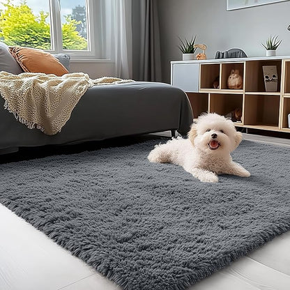 OLANLY 4x12 Area Rugs for Living Room Bedroom, Machine Washable Soft Fluffy Shaggy Bedside Rug, Indoor Floor Carpet for Kids Girls and Boys, Dorms, Nursery Rooms, Home Decor Aesthetic, Grey