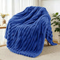 Exclusivo Mezcla Fleece Throw Blanket for Couch, Super Soft Striped Jacquard Bed Blanket, Lightweight Fuzzy Cozy for All Seasons, 50x60 Inches, Cobalt Blue