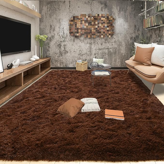 Tepook Area Rugs 9x12 for Living Room, Super Soft Fluffy Rugs for Bedroom, Modern Shaggy Rug Fuzzy Carpets for Kids, Plush Indoor Nursery Home Decor Rug with Non-Slip Bottom, Brown