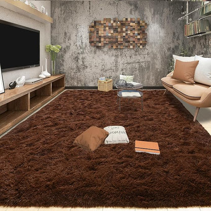 Tepook Area Rugs 9x12 for Living Room, Super Soft Fluffy Rugs for Bedroom, Modern Shaggy Rug Fuzzy Carpets for Kids, Plush Indoor Nursery Home Decor Rug with Non-Slip Bottom, Brown