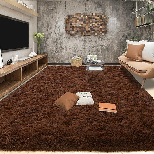 Tepook Area Rugs 9x12 for Living Room, Super Soft Fluffy Rugs for Bedroom, Modern Shaggy Rug Fuzzy Carpets for Kids, Plush Indoor Nursery Home Decor Rug with Non-Slip Bottom, Brown