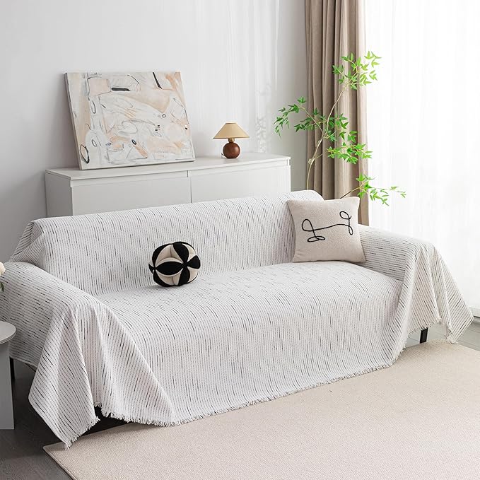 MYSKY HOME Couch Covers for 2 Cushion Couch Sofa, Chenille L Shape Sectional Couch Cover - Pet-Friendly, Machine Washable, Non-Slip Sofa Protector for Dogs, Kids, 71"x118", White