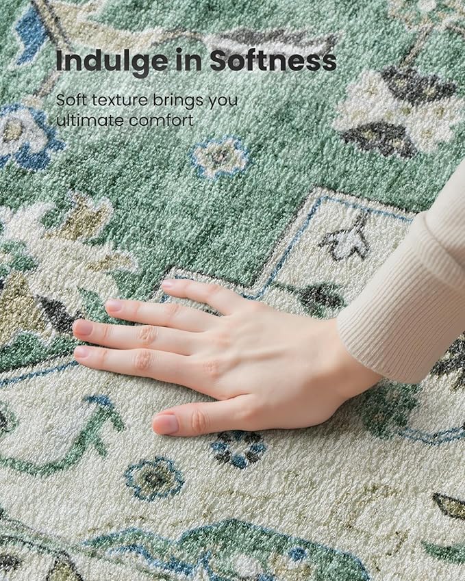 AMADA HOMEFURNISHING 2'6"x10' Washable Area Rug, Low-Profile Entryway Rug with Non-Slip Backing & Durable Edge Binding, Vintage Rug Pattern, Small Rugs for Entryway, Kitchen & Living Room